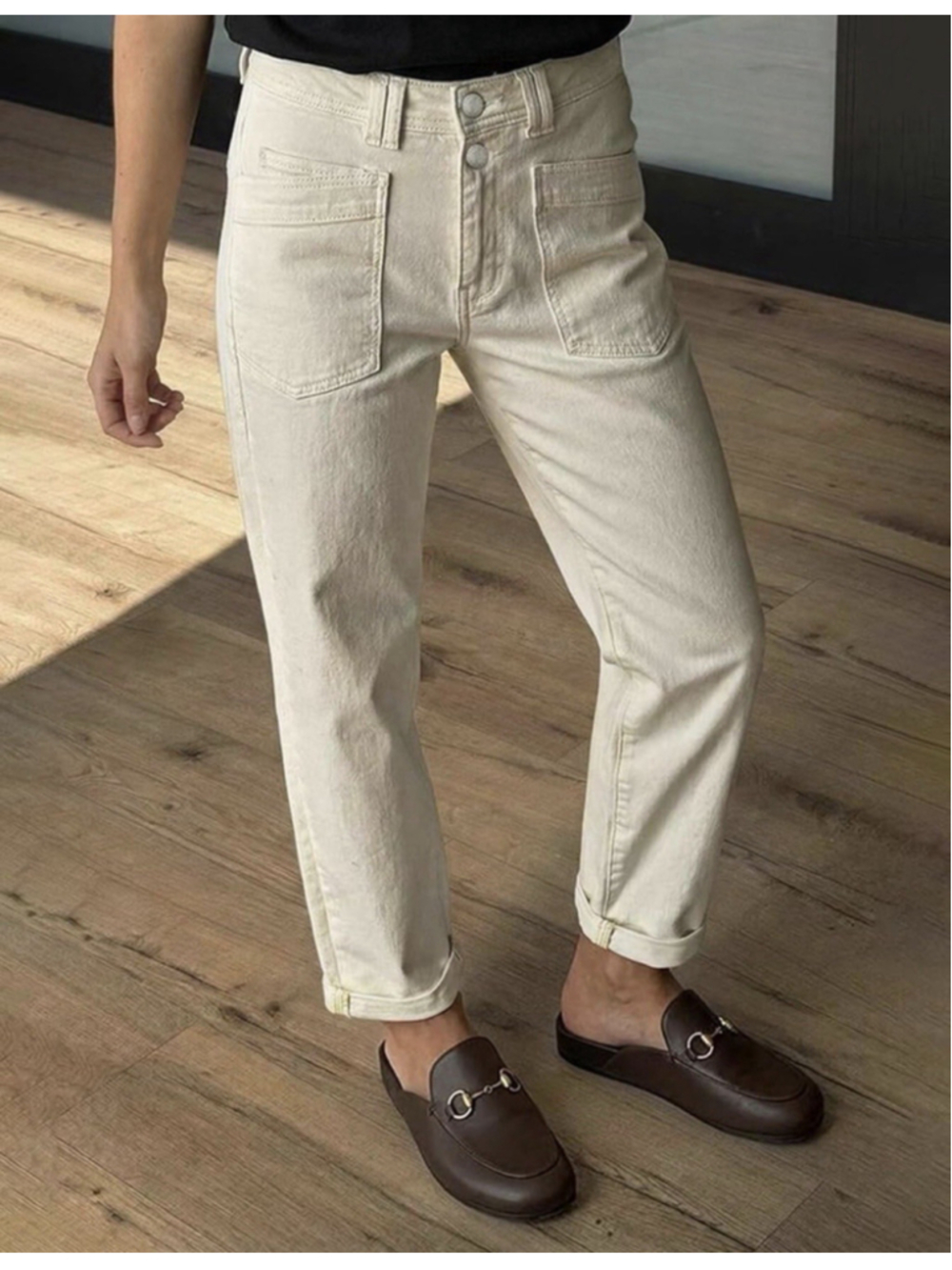 🇺🇸USA SHIP Flamingals Straight Leg High Rise Solid Dual Button Pants L